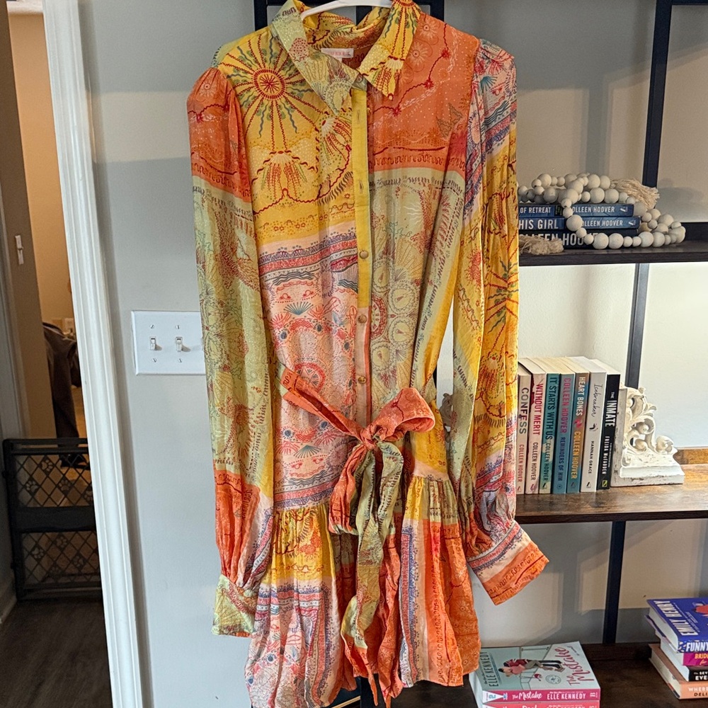 Colorful Long-Sleeve Dress with Tie Waist